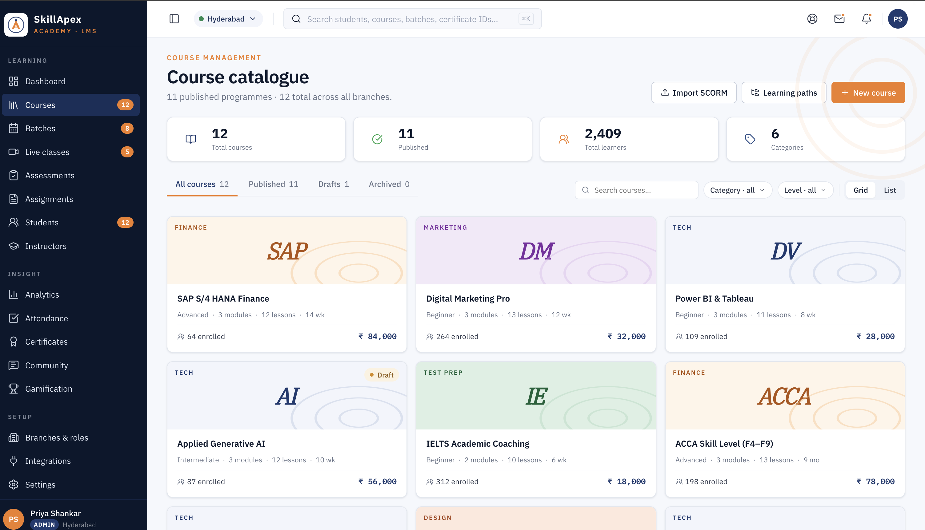 Course catalogue
